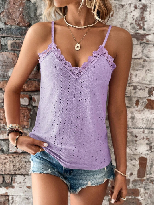 LUNE Solid Color Lace Trim Camisole