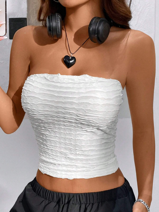 EZwear White Knitted Tight Strapless Women's Top