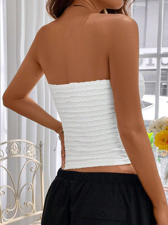 EZwear White Knitted Tight Strapless Women's Top