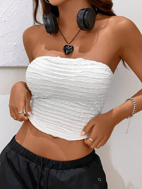 EZwear White Knitted Tight Strapless Women's Top