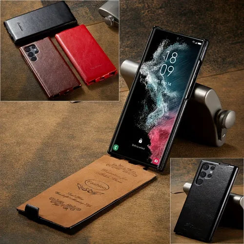 Luxury Genuine Leather Vertical Flip Cover Slim Phone Case For Samsung Galaxy S23 Ultra S22 S21+ 5G