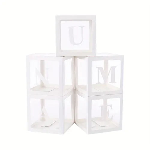 Set, Balloon Box Decorations (5 White Boxes) | 52 Letters (2 Sets Of A-Z Can Be Freely Matched) Birthday Decorations Surprise Box Proposal Advertising Party Wedding Decorations, Transparent Balloon, Box Party Decorations