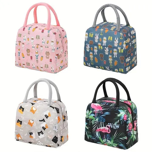 1pc Insulated Lunch Bag, Animals Printed Reusable Lunch Box For Office Work School Picnic Beach, Leakproof Freezable Cooler Bag With Handle For Teens/Adults