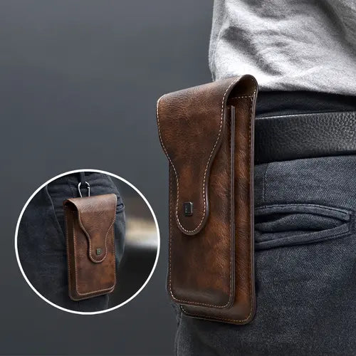 6.5 Inch Pu Leather Phone Belt Bag Dual Layer Phone Bag Purse With Credit Card Slots And Mirror, Suit For Most Smartphone