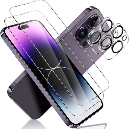 2 Pack Glass Screen Protector Compatible For IPhone 14 Pro Max With 2 Pack Camera Lens Protector, Anti-Scratch Anti-Fingerprints Ultra Transparent 9H