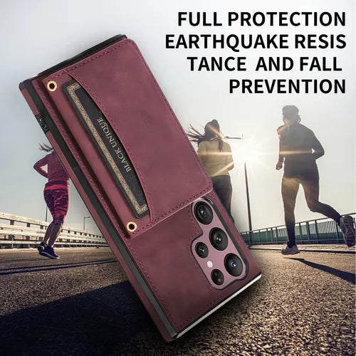 Wine Red Triangle Business Leather Case For Galaxy S22 S21 Ultra / S22 S21 S20 Plus / S22 S21 S20 / A52 / A71 / A72 / A22 / A32 / A21S / S20 FE