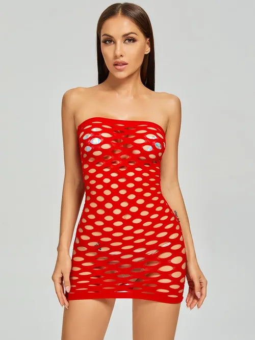 Women's Fishnet Hollow Out Tube Mini Dresses Sexy Lingerie