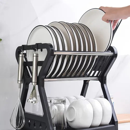 1pc Dish Rack, Modern Double Layer Dish Drying Rack, Dish Drainers, Dish Drain Rack Orginizer, Home Kitchen Supplies