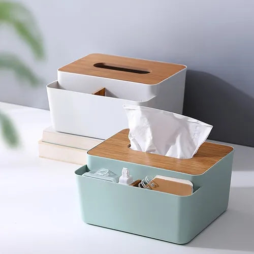 1pc Household Simple Wood Grain Paper Box, Tissue Box For Restaurant And Living Room Desktop Remote Control