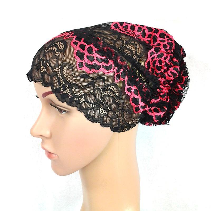 Full Lace Muslim Inner Hijab Caps Flower-Back Islamic Underscarf Hats - Arabian Shopping Zone