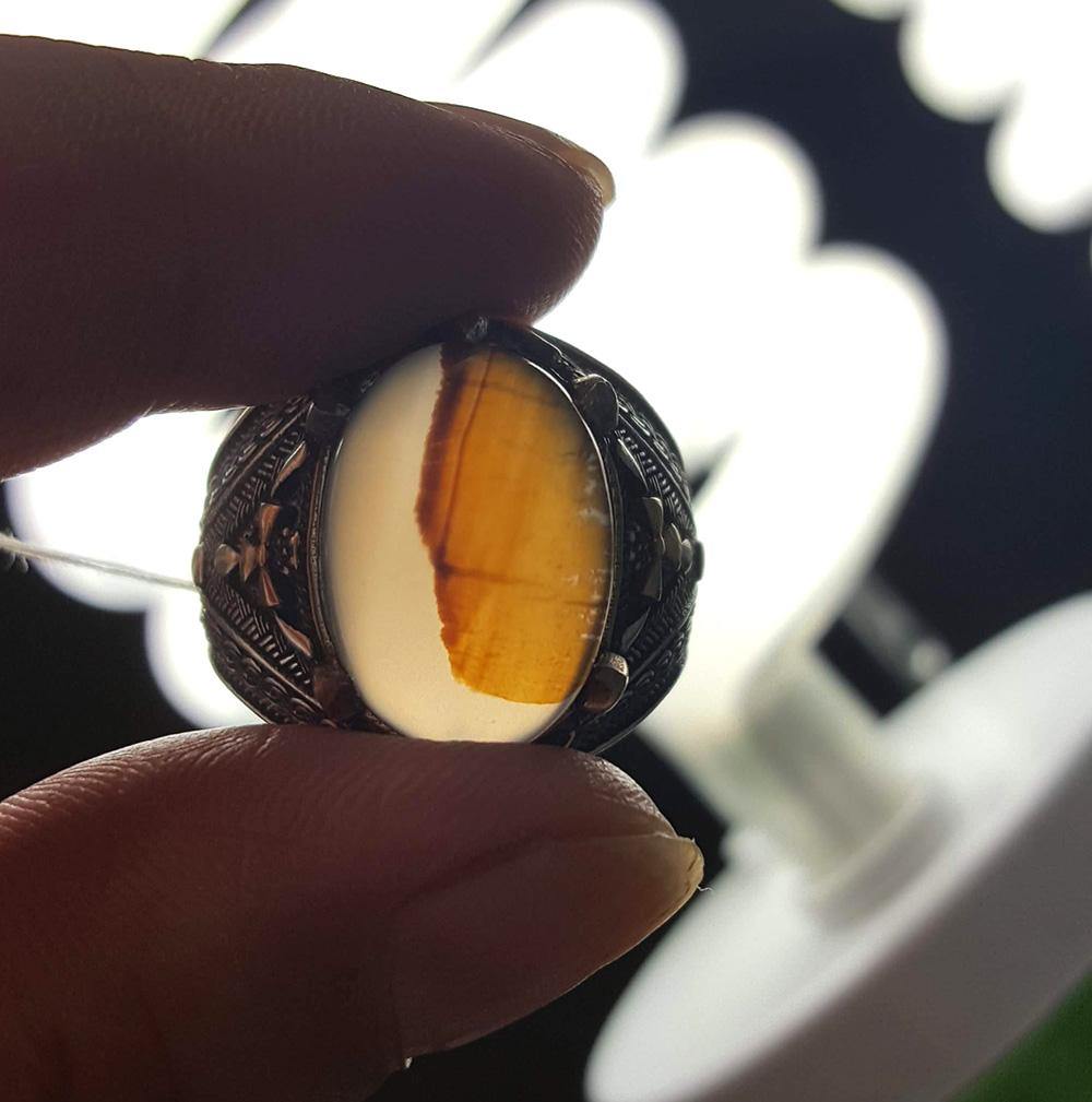 Yemeni Rare Genuine Agate 925 Silver Men's Ring MFPN050 - Arabian Shopping Zone