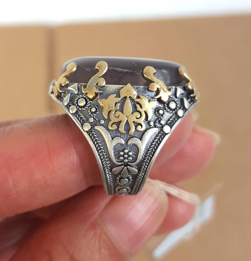 Yemeni Rare Genuine Agate 925 Silver Men's Ring SA010033 - Arabian Shopping Zone