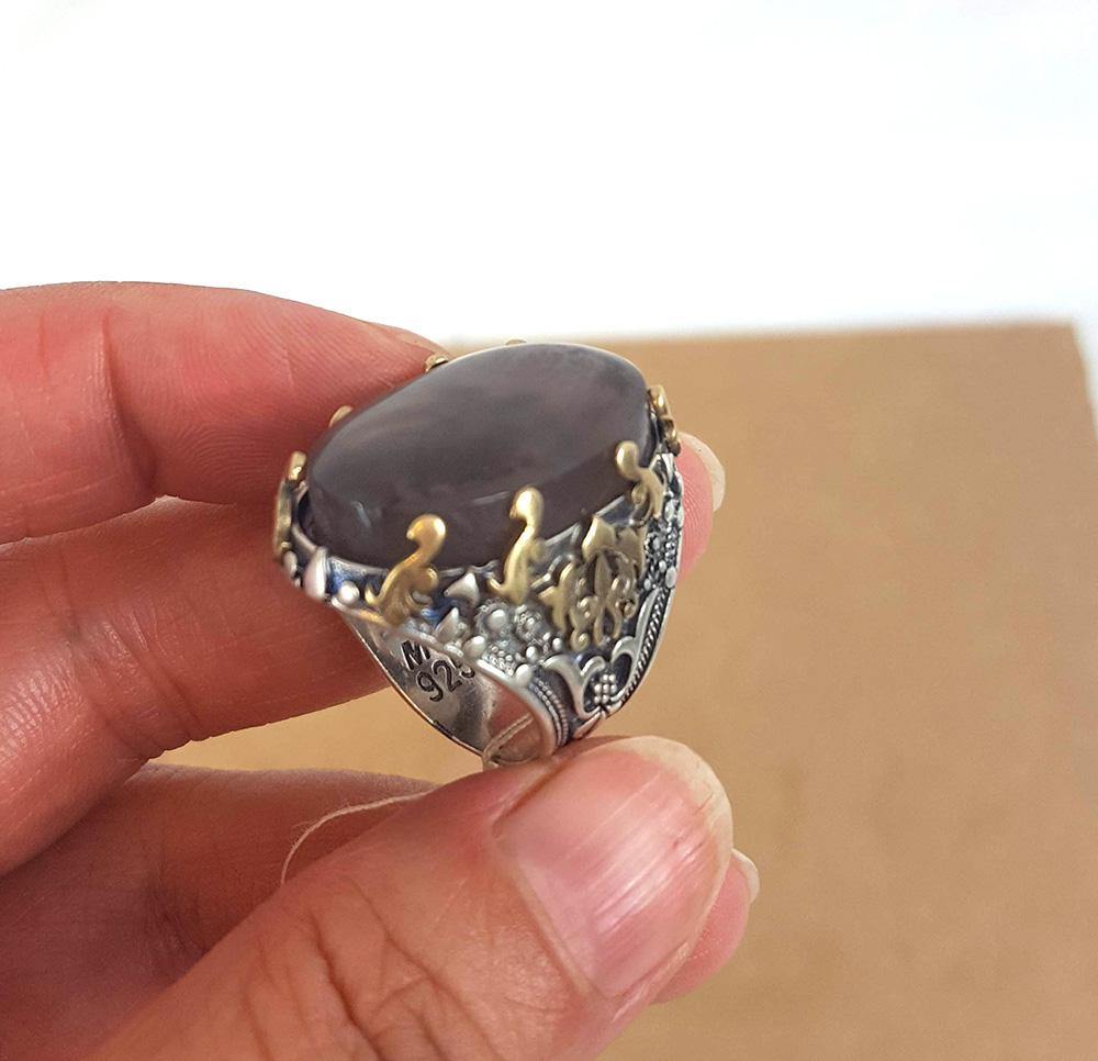 Yemeni Rare Genuine Agate 925 Silver Men's Ring SA010033 - Arabian Shopping Zone