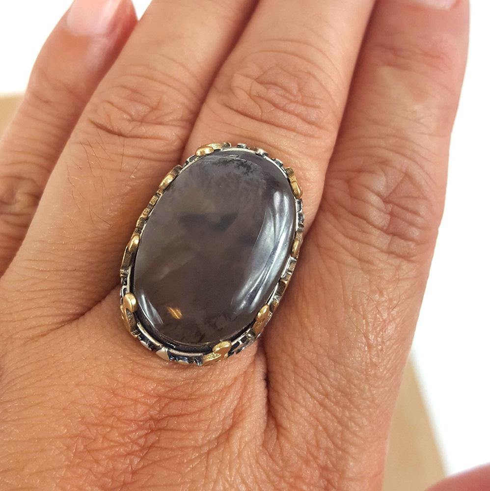 Yemeni Rare Genuine Agate 925 Silver Men's Ring SA010033 - Arabian Shopping Zone