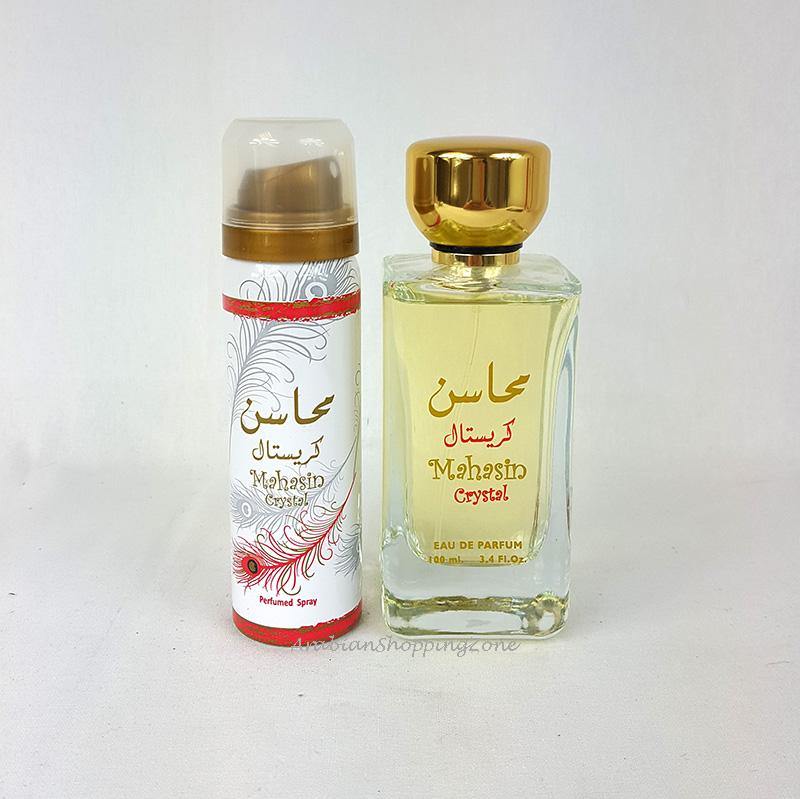 Mahasin Crystal Ladies 100ml Spray Perfume EDP + Deodorant by Lattafa - Arabian Shopping Zone