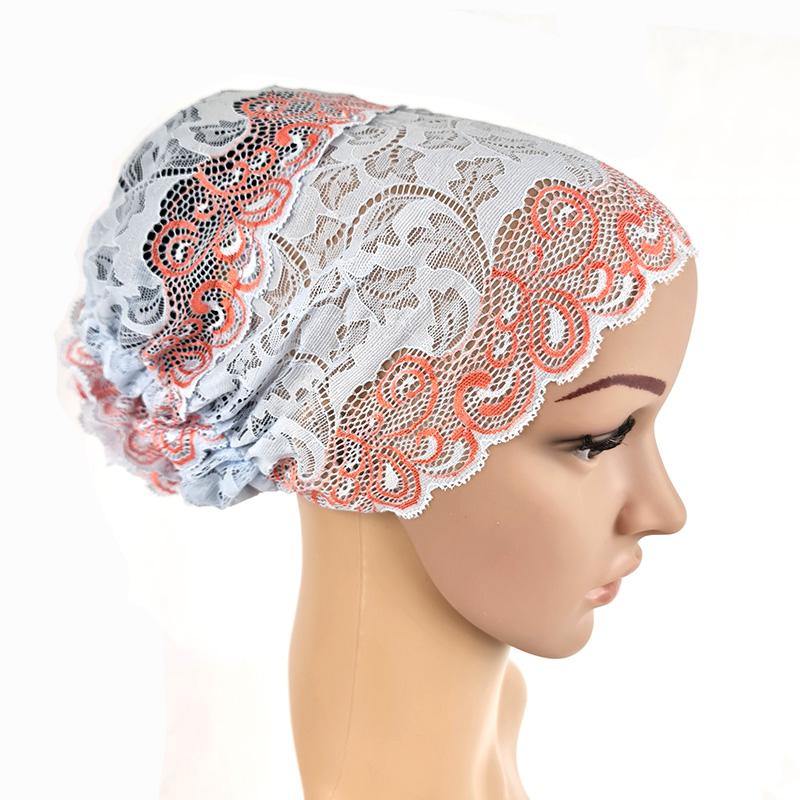 Full Lace Muslim Inner Hijab Caps Flower-Back Islamic Underscarf Hats - Arabian Shopping Zone