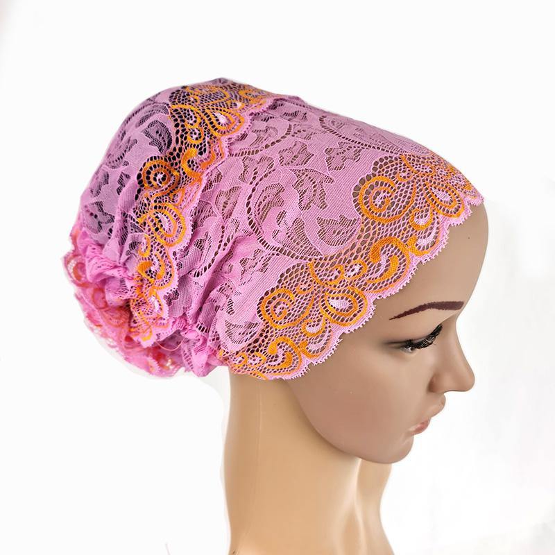 Full Lace Muslim Inner Hijab Caps Flower-Back Islamic Underscarf Hats - Arabian Shopping Zone