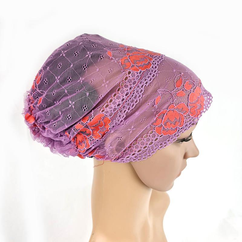 Full Lace Muslim Inner Hijab Caps Flower-Back Islamic Underscarf Hats - Arabian Shopping Zone