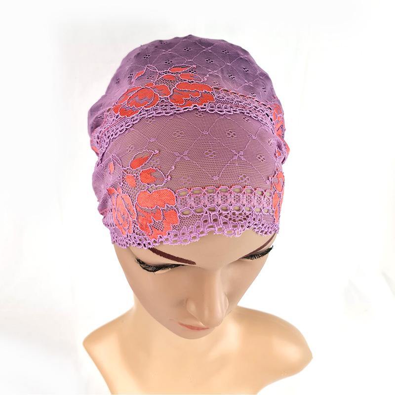 Full Lace Muslim Inner Hijab Caps Flower-Back Islamic Underscarf Hats - Arabian Shopping Zone