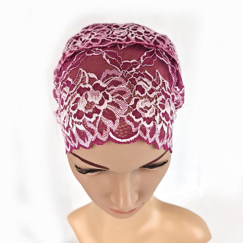 Full Lace Muslim Inner Hijab Caps Flower-Back Islamic Underscarf Hats - Arabian Shopping Zone