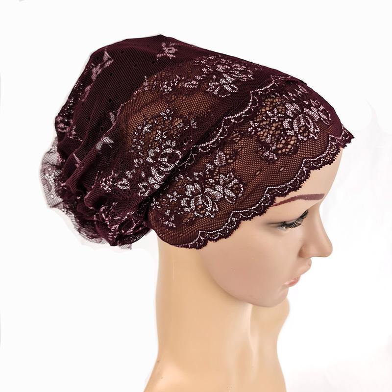 Full Lace Muslim Inner Hijab Caps Flower-Back Islamic Underscarf Hats - Arabian Shopping Zone