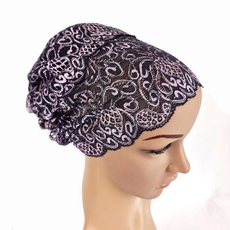 Full Lace Muslim Inner Hijab Caps Flower-Back Islamic Underscarf Hats - Arabian Shopping Zone