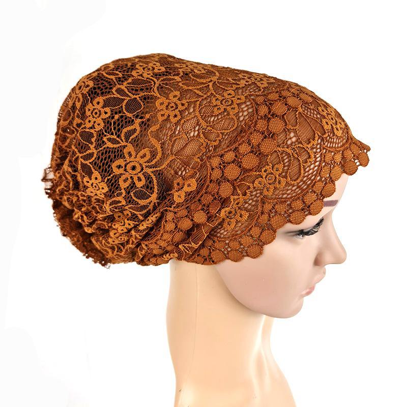 Full Lace Muslim Inner Hijab Caps Flower-Back Islamic Underscarf Hats - Arabian Shopping Zone