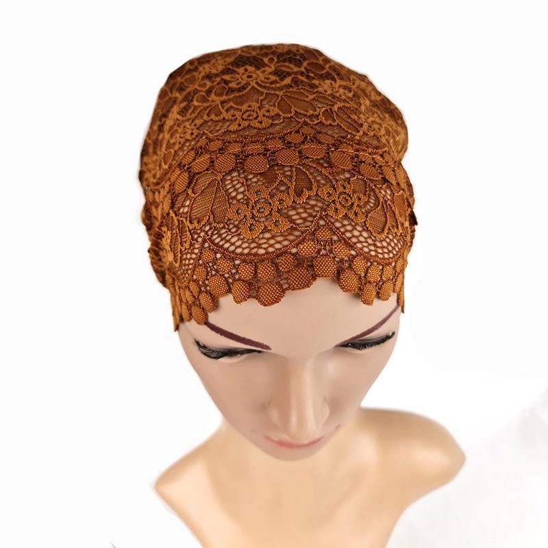 Full Lace Muslim Inner Hijab Caps Flower-Back Islamic Underscarf Hats - Arabian Shopping Zone