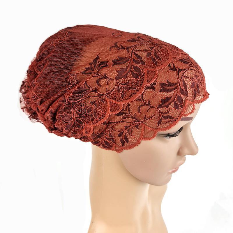 Full Lace Muslim Inner Hijab Caps Flower-Back Islamic Underscarf Hats - Arabian Shopping Zone