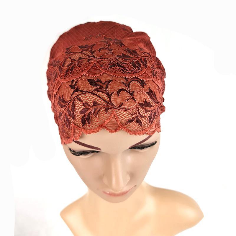 Full Lace Muslim Inner Hijab Caps Flower-Back Islamic Underscarf Hats - Arabian Shopping Zone