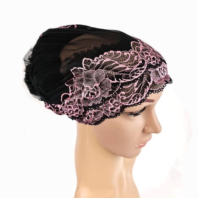 Full Lace Muslim Inner Hijab Caps Flower-Back Islamic Underscarf Hats - Arabian Shopping Zone