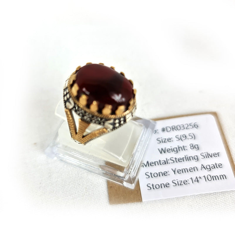 Yemeni Rare Genuine Agate 925 Silver Men's Ring DR03256