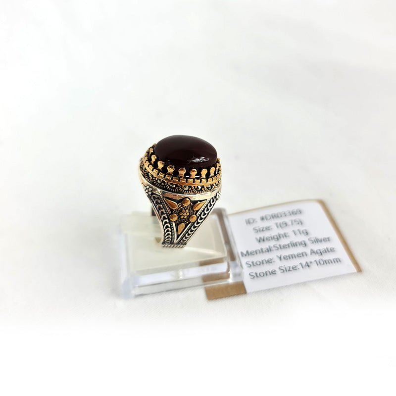 Yemeni Rare Genuine Agate 925 Silver Men's Ring DR03369