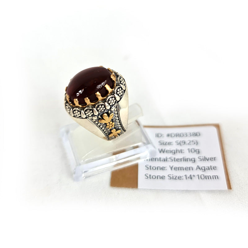Yemeni Rare Genuine Agate 925 Silver Men's Ring DR03380