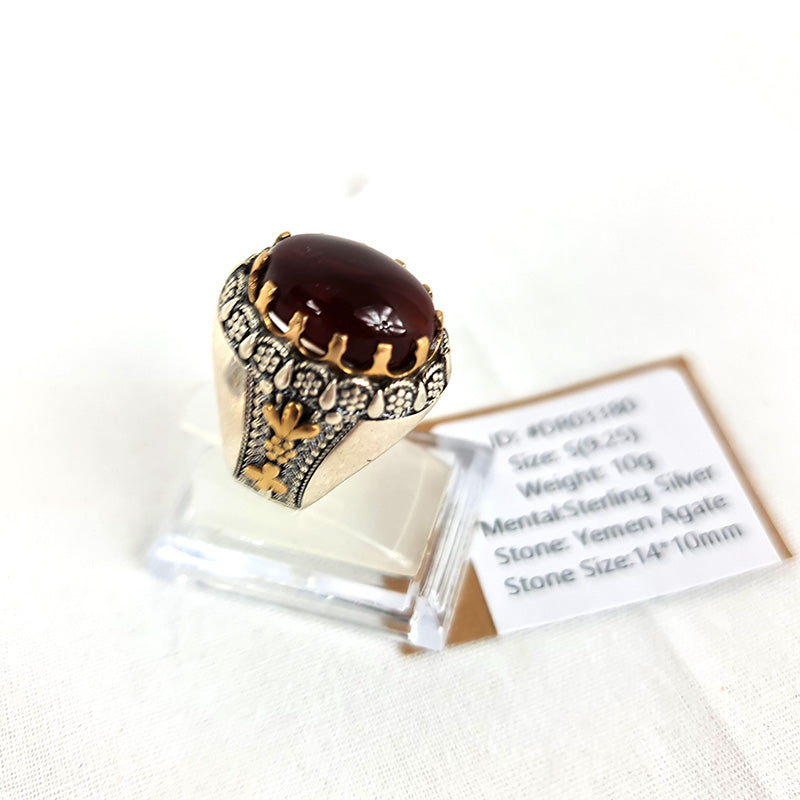 Yemeni Rare Genuine Agate 925 Silver Men's Ring DR03380