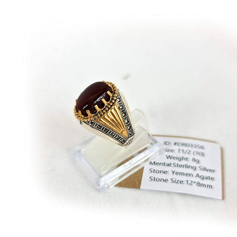 Yemeni Rare Genuine Agate 925 Silver Men's Ring DR03356