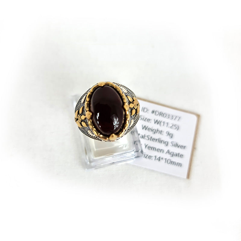 Yemeni Rare Genuine Agate 925 Silver Men's Ring DR03377