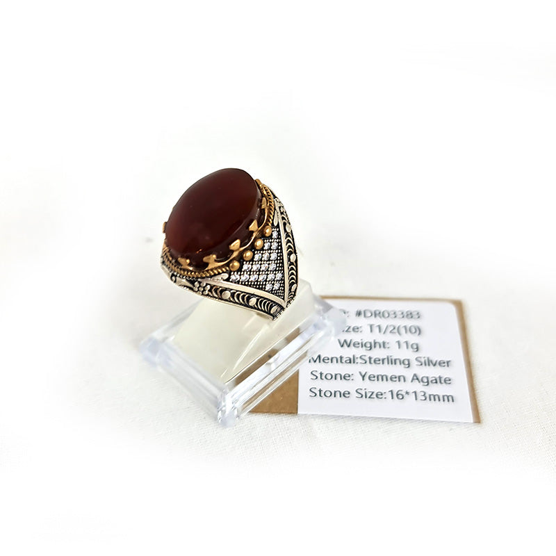 Yemeni Rare Genuine Agate 925 Silver Men's Ring DR03383