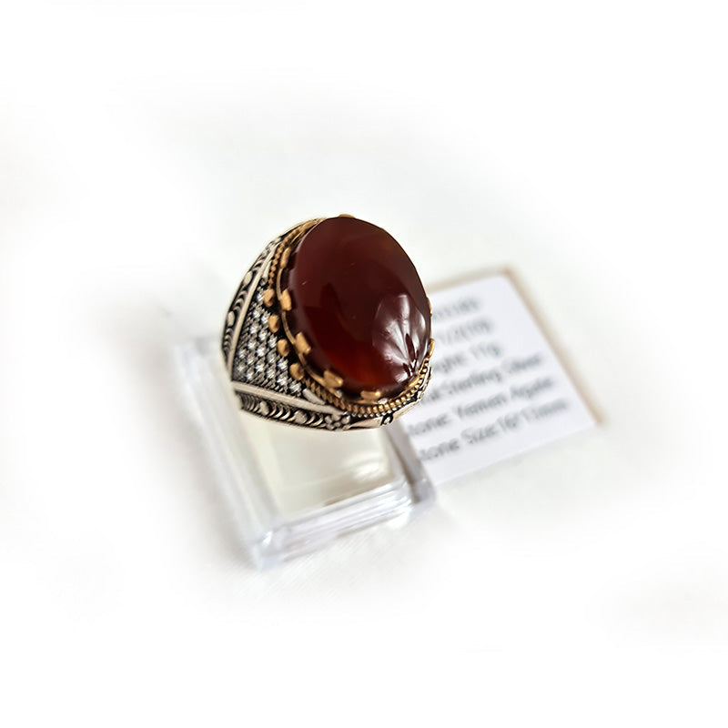 Yemeni Rare Genuine Agate 925 Silver Men's Ring DR03383