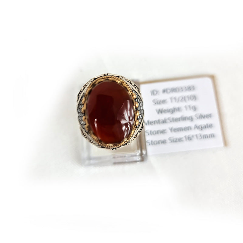 Yemeni Rare Genuine Agate 925 Silver Men's Ring DR03383