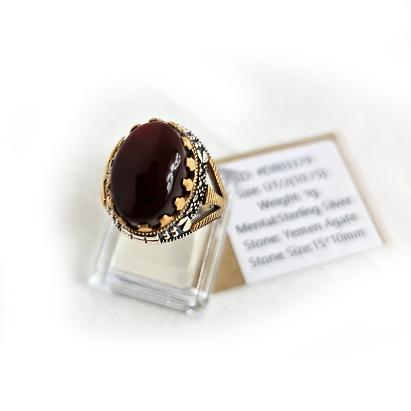 Yemeni Rare Genuine Agate 925 Silver Men's Ring DR03379