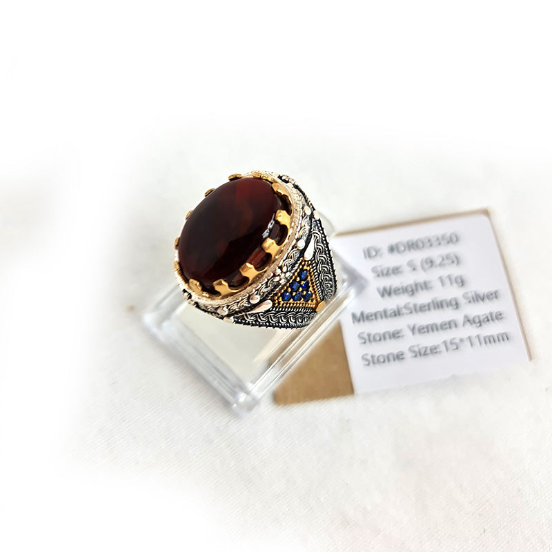 Yemeni Rare Genuine Agate 925 Silver Men's Ring DR03350