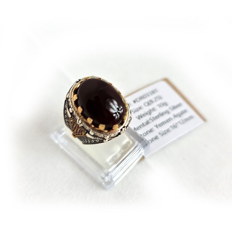 Yemeni Rare Genuine Agate 925 Silver Men's Ring DR03381