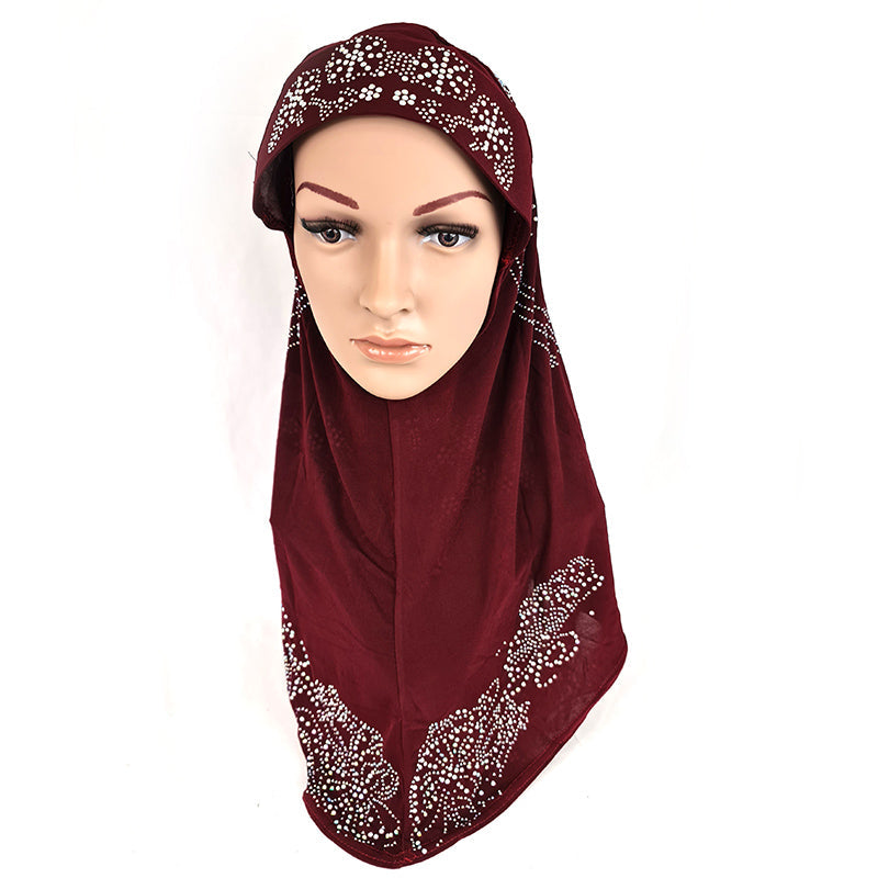 One-Piece Rhinestone Muslim Hijab Fashion Islamic Scarf Viscose CrystalHemp