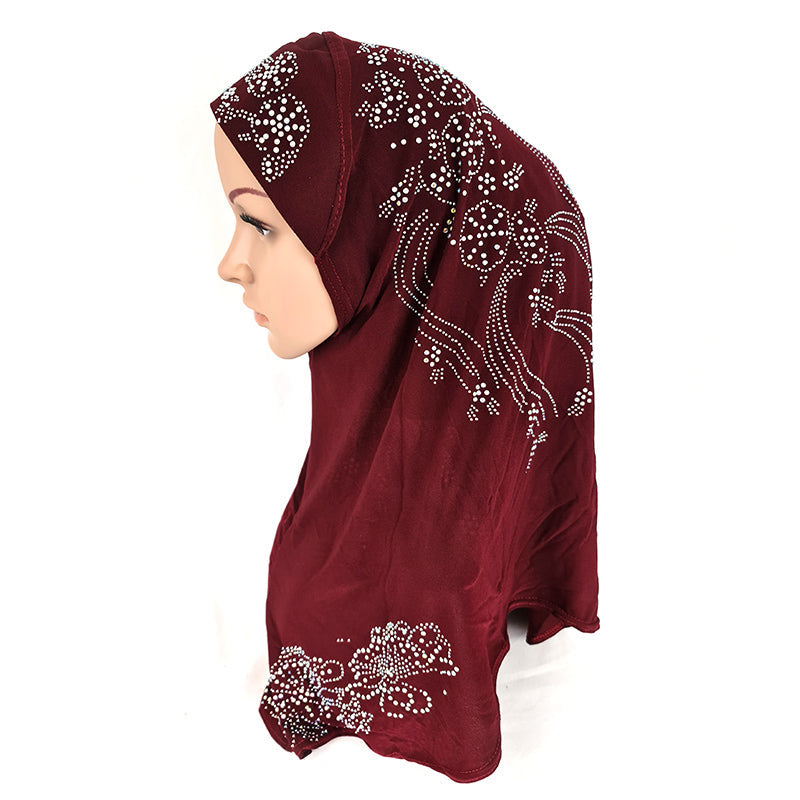 One-Piece Rhinestone Muslim Hijab Fashion Islamic Scarf Viscose CrystalHemp