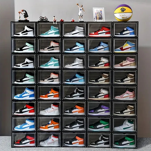 1pc Drawer Type Transparent Shoe Box, Basketball Shoe Cabinet, Magnetic Type Sneaker Collection Box, Shoe Display Case, Household Clear Shoe Box