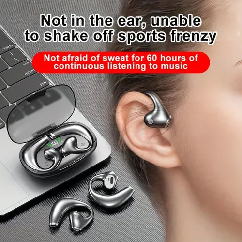 AWEI Earphone Wireless Non In Ear Air Conduction Earphones Sports, Running, Cycling, Driving, Business Meetings, High Quality Earphones, Extra Long Standby, Intelligent Digital Display Games, Esports, Music Earphones