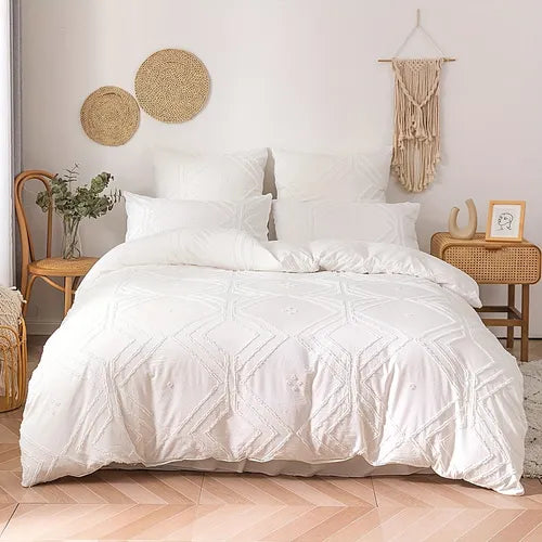 2/3pcs Duvet Cover Set With Boho Grid Tufted Design For All Seasons, Comfortable Soft Duvet Cover Bedding Set For Bedroom (1 Duvet Cover And 1/2 Pillowcases, Without Core )