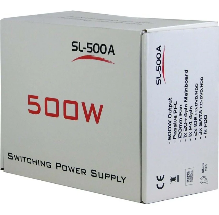 Inter-Tech SL-500A Power Supply - 500 Watt - 120mm - 80 Plus