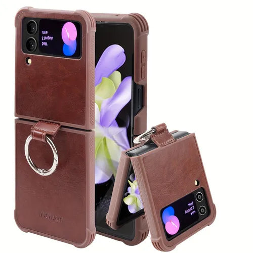 Phone Case For Galaxy Z Flip 4,[Screen Protector Included] Leather Cell Phone Cover With Ring For Samsung Galaxy  Z Fold 3 Z Fold 4 Wallet Case Flip Folio Leather Cell Phone Cover With Credit Card Holder